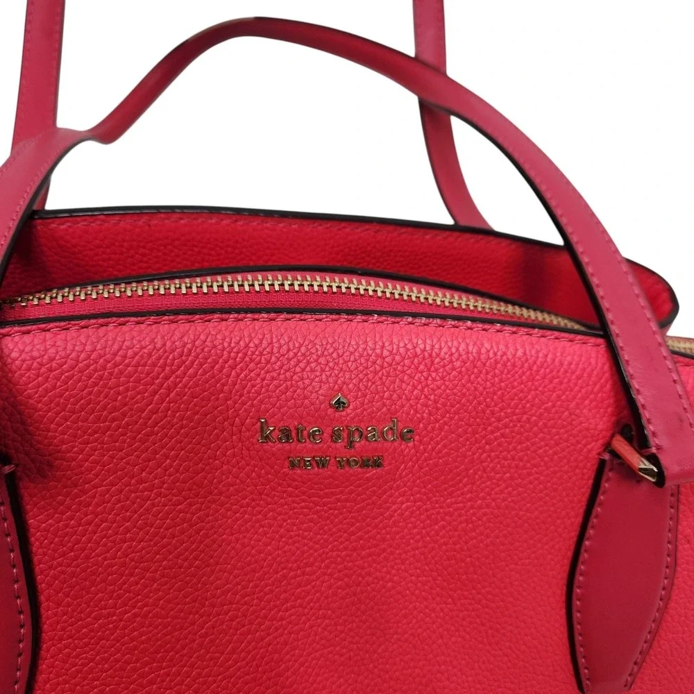 KATE SPADE Tote Bag Womens Large Pink Leather Triple Compartment Shoulder Purse